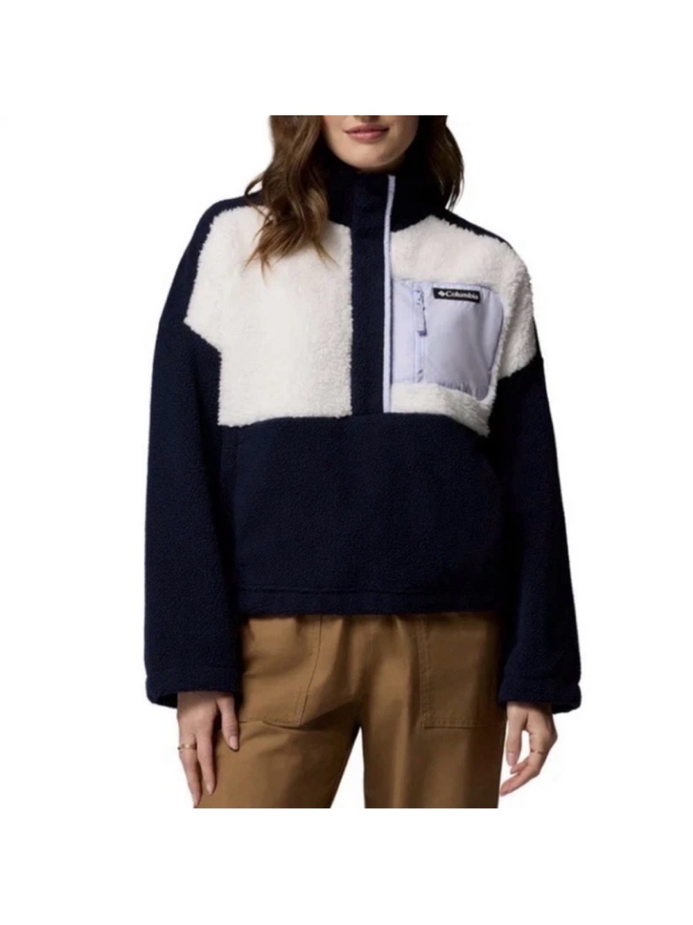 Columbia Navy and White Sherpa Half-Zip Teddy Jacket